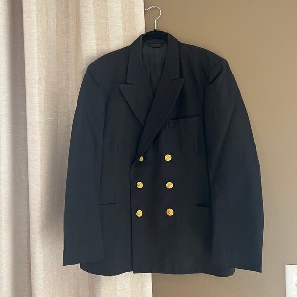 VINTAGE Men's US Navy Black Wool Winter Coat, De Rossi & Son Co. Size 42R - Picture 1 of 7